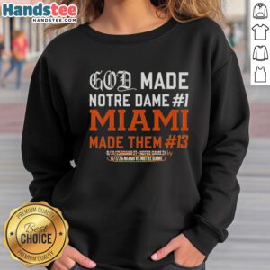 Alt Text: Premium God Made Notre Dame sweatshirt, Miami made, featuring a stylish design and comfortable fit for fans.