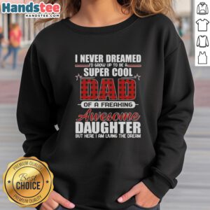 Alt Text: Premium I Never Dreamed I'd Grow Up To Be A Super Cool Freaking Awesome Daughter sweatshirt in vibrant colors.