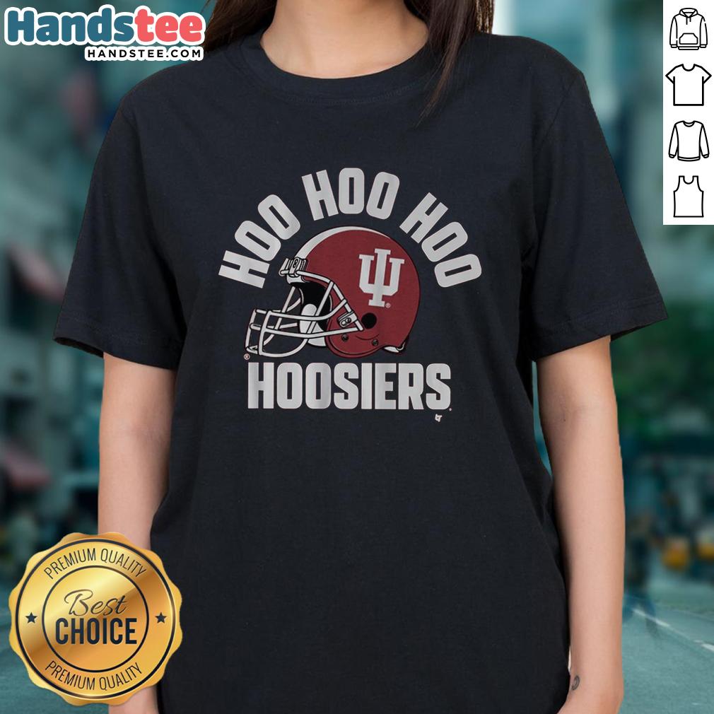 Alt Text: Premium Indiana Football Hoo Hoo Hoo Hoosiers ladies tee showcasing team spirit and style for female fans.