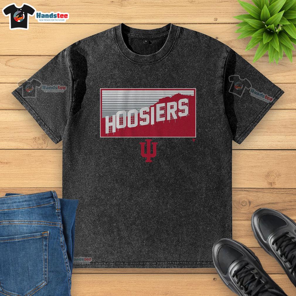 Premium Indiana Football Hoosiers in Hollywood washed t-shirt displayed on a hanger, showcasing vibrant team colors.