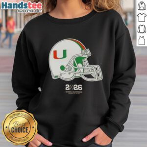 Alt Text: Premium Miami Hurricanes Football 2026 National Championship helmet sweatshirt showcasing team spirit and style.