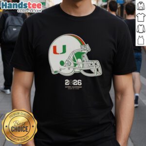Alt Text: Premium Miami Hurricanes Football 2026 National Championship Helmet T-Shirt featuring vibrant team colors and logo.