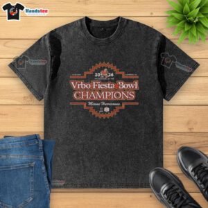 Premium Miami Hurricanes Football Team 2026 Vrbo Fiesta Bowl Champions washed t-shirt in vibrant colors.