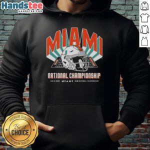 Premium Miami Hurricanes Team hoodie for 2026 CFP National Championship Game vs Indiana Hoosiers with helmet design.