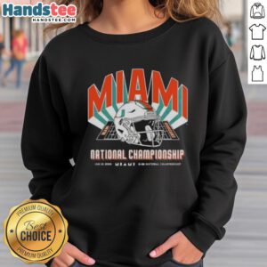 Alt Text: Premium Miami Hurricanes team sweatshirt for 2026 CFP National Championship Game vs. Indiana Hoosiers, featuring helmet design.