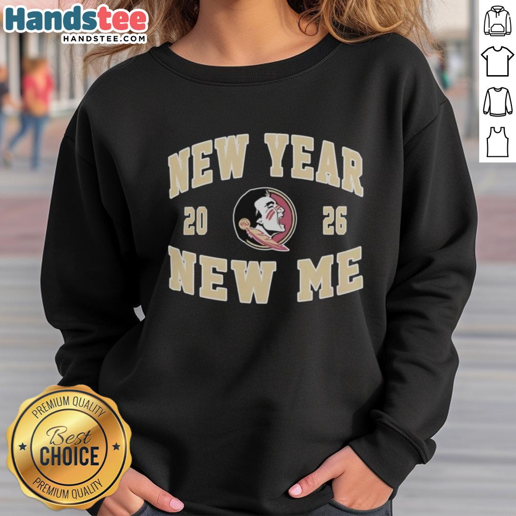 Alt Text: Pretty Florida State Seminoles Football New Year New Me 2026 logo sweatshirt featuring vibrant team colors and design.