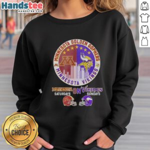 Stylish sweatshirt featuring a mashup of Minnesota Golden Gophers and Vikings helmet logos for game day.