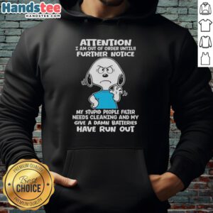 Pretty Snoopy hoodie with 'Further Notice: My Stupid People Filter Needs Cleaning' graphic for casual wear.
