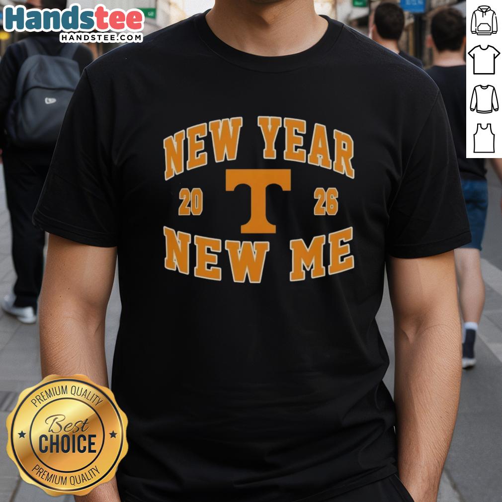 Alt Text: Pretty Tennessee Volunteers New Year New Me 2026 logo t-shirt design featuring vibrant colors and bold graphics.