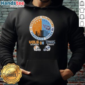 Stylish hoodie featuring a mashup of Tennessee Volunteers and Titans helmet logos for game day fans.