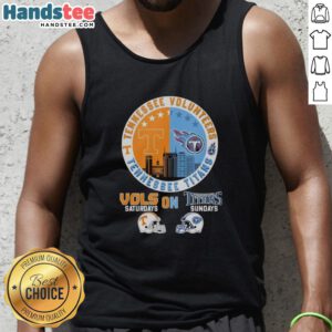 Pretty Tennessee Volunteers and Tennessee Titans helmet logo mashup tank top for game day style.