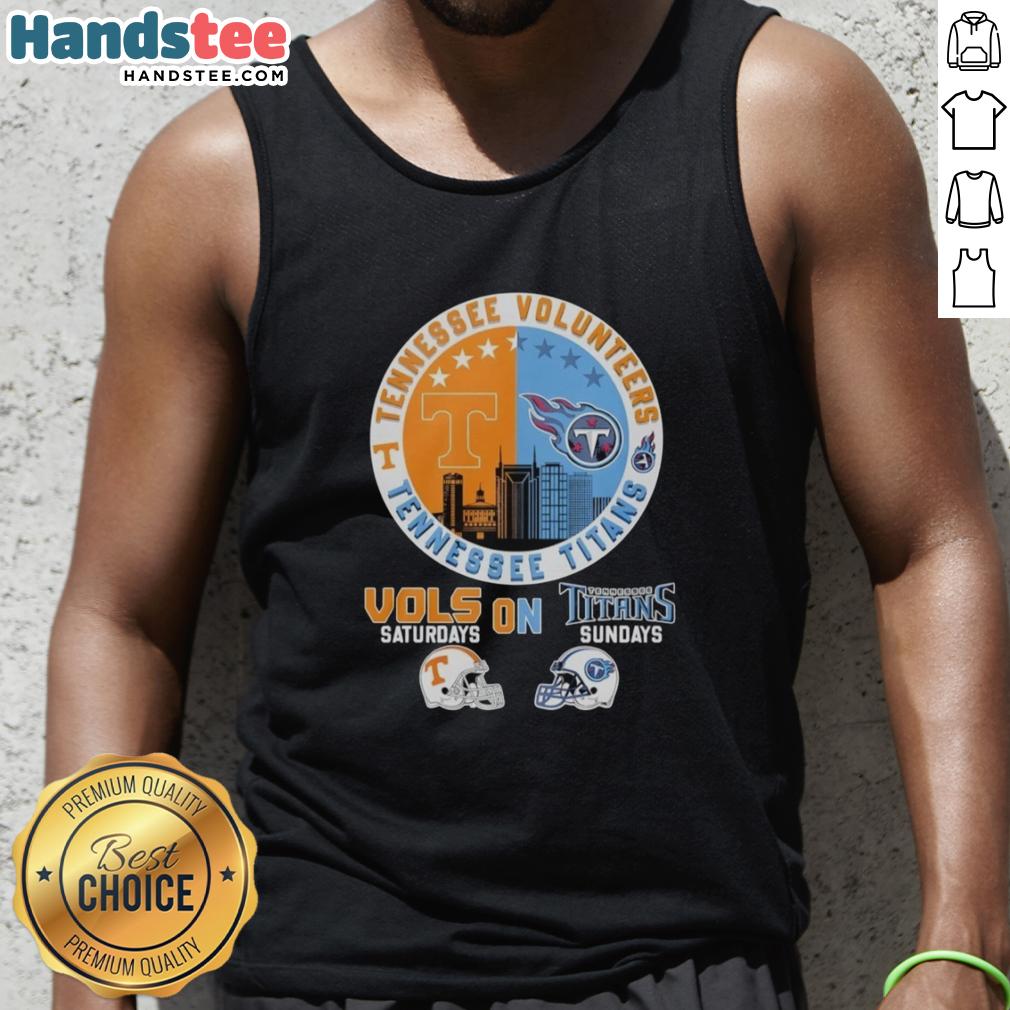 Pretty Tennessee Volunteers and Tennessee Titans helmet logo mashup tank top for game day style.
