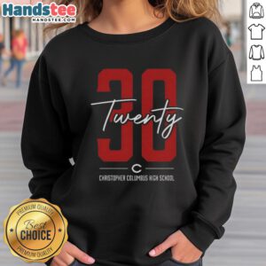 Top 30 Twenty Christopher Columbus High School sweatshirt in navy blue, showcasing school spirit and style.