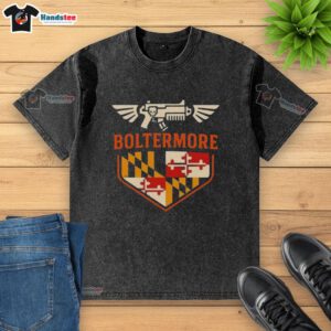Alt Text: Top Boltermore Warhammer X Maryland Flag Logo Washed T-Shirt featuring unique design and vibrant colors.