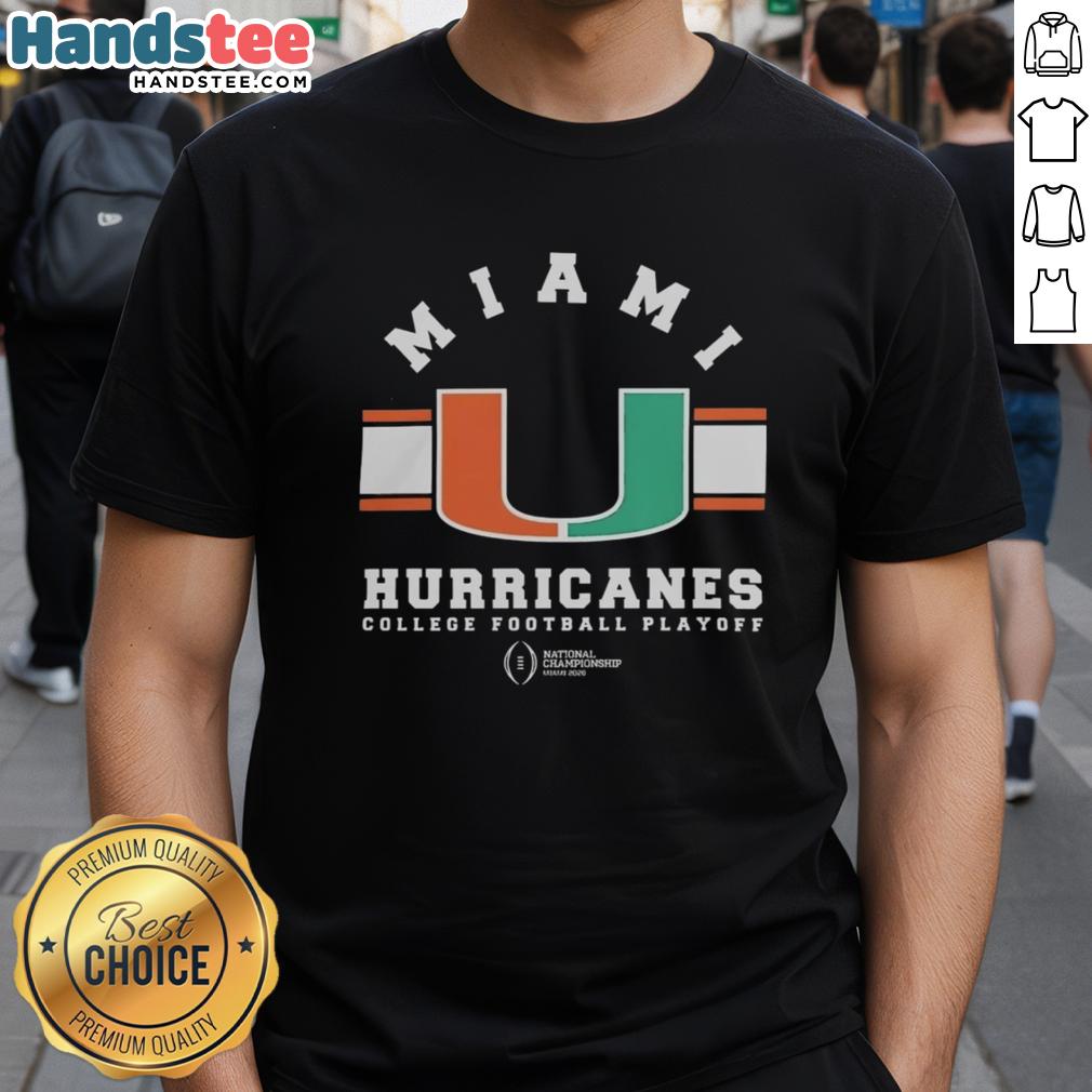 Alt Text: Miami Hurricanes 2026 National Championship logo T-shirt for top college football playoff fans.