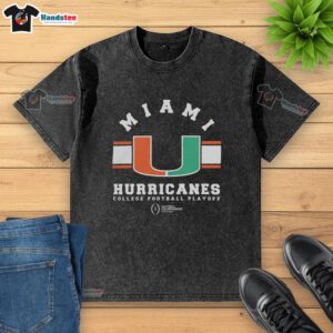 Alt Text: 2026 National Championship logo on a washed t-shirt featuring Miami Hurricanes for college football playoff fans.