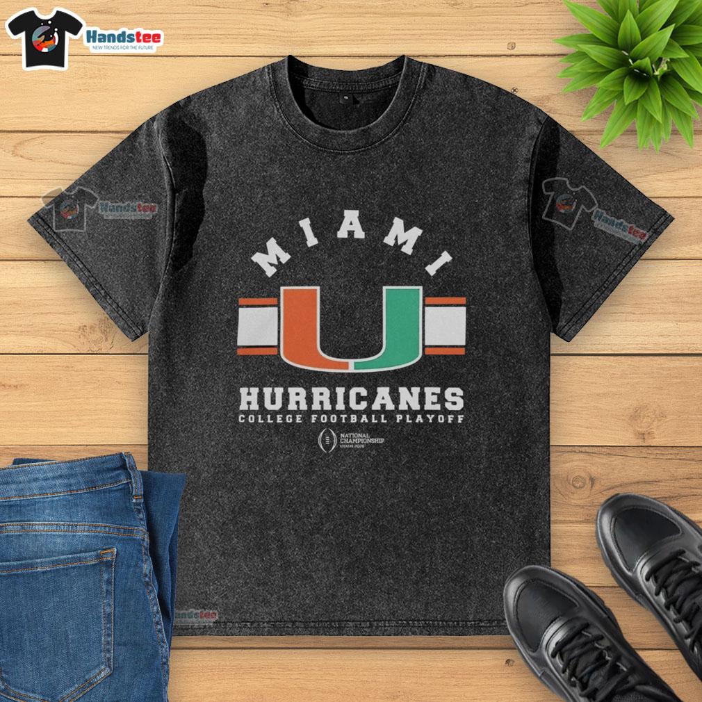 Alt Text: 2026 National Championship logo on a washed t-shirt featuring Miami Hurricanes for college football playoff fans.