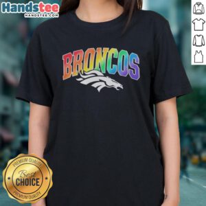 Top Denver Broncos Pride LGBT Ladies Tee featuring team colors and vibrant design for proud fans.