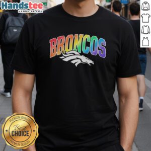 Top Denver Broncos Pride LGBT T-Shirt featuring vibrant colors and team logo, perfect for fans celebrating diversity.