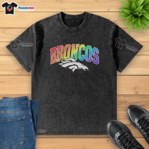 Alt Text: Top Denver Broncos Pride LGBT Washed T-Shirt featuring vibrant colors and a stylish design for fans celebrating inclusivity.