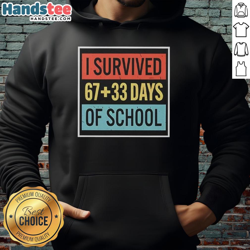Top I Survived 6733 Days of School Hoodie featuring bold text and a stylish design, perfect for celebrating school milestones.