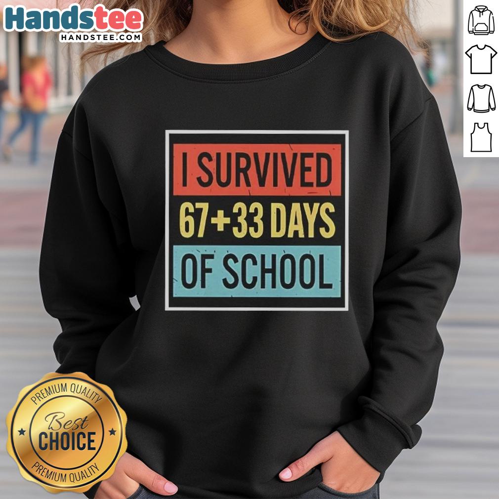 Top I Survived 6733 Days of School Sweatshirt featuring bold text and a casual design for students celebrating their journey.