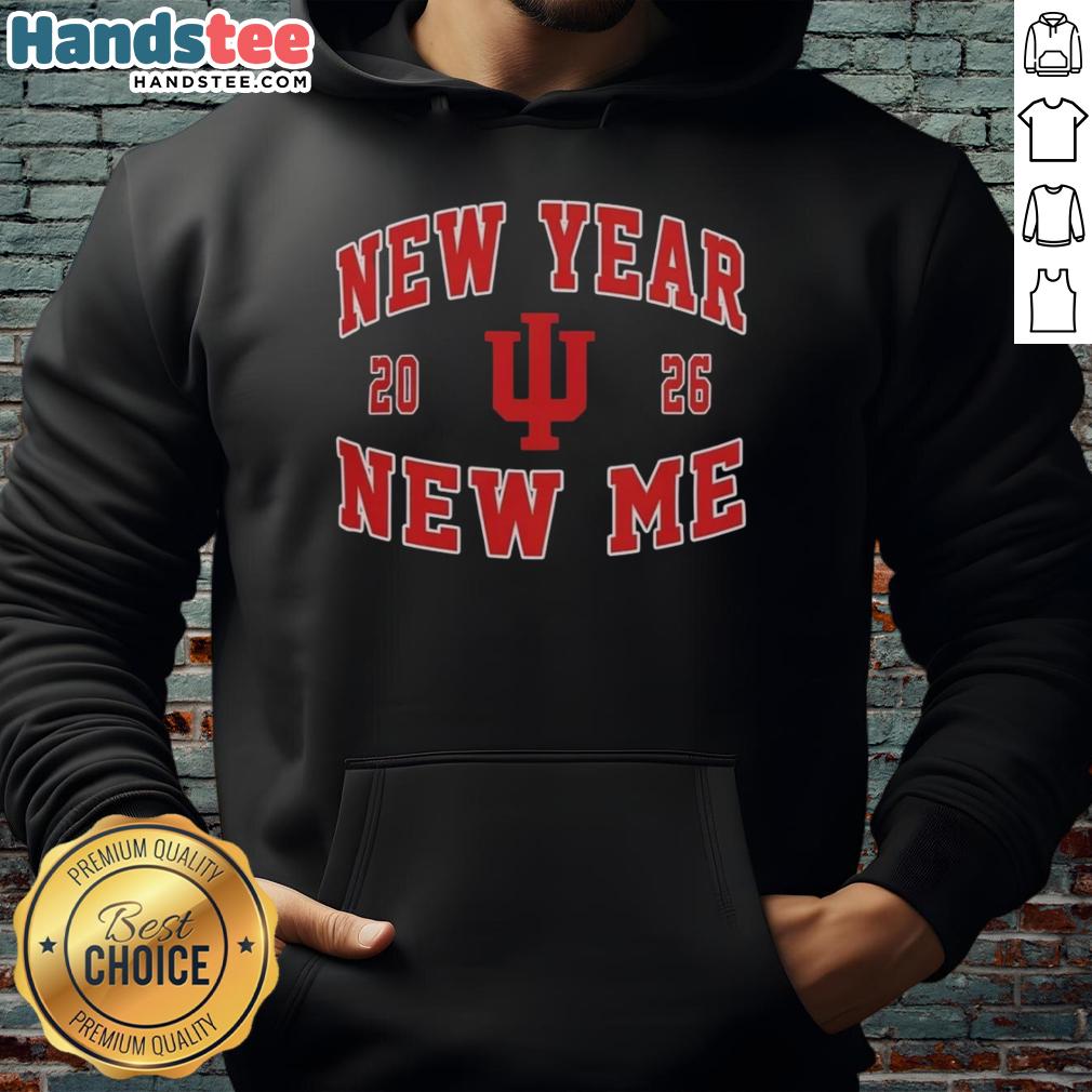 Alt Text: Indiana Hoosiers Football 2026 logo hoodie featuring New Year, New Me design for fans and supporters.