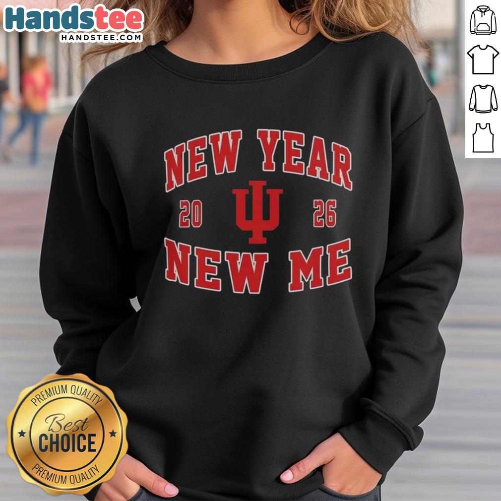 Alt Text: Top Indiana Hoosiers Football New Year New Me 2026 logo sweatshirt featuring vibrant team colors and design.
