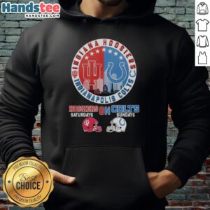 Alt Text: Top Indiana Hoosiers and Indianapolis Colts helmet logo mashup hoodie showcasing team spirit for game days.