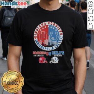 Top Indiana Hoosiers and Indianapolis Colts helmet logo mashup T-shirt design, perfect for sports fans on game days.
