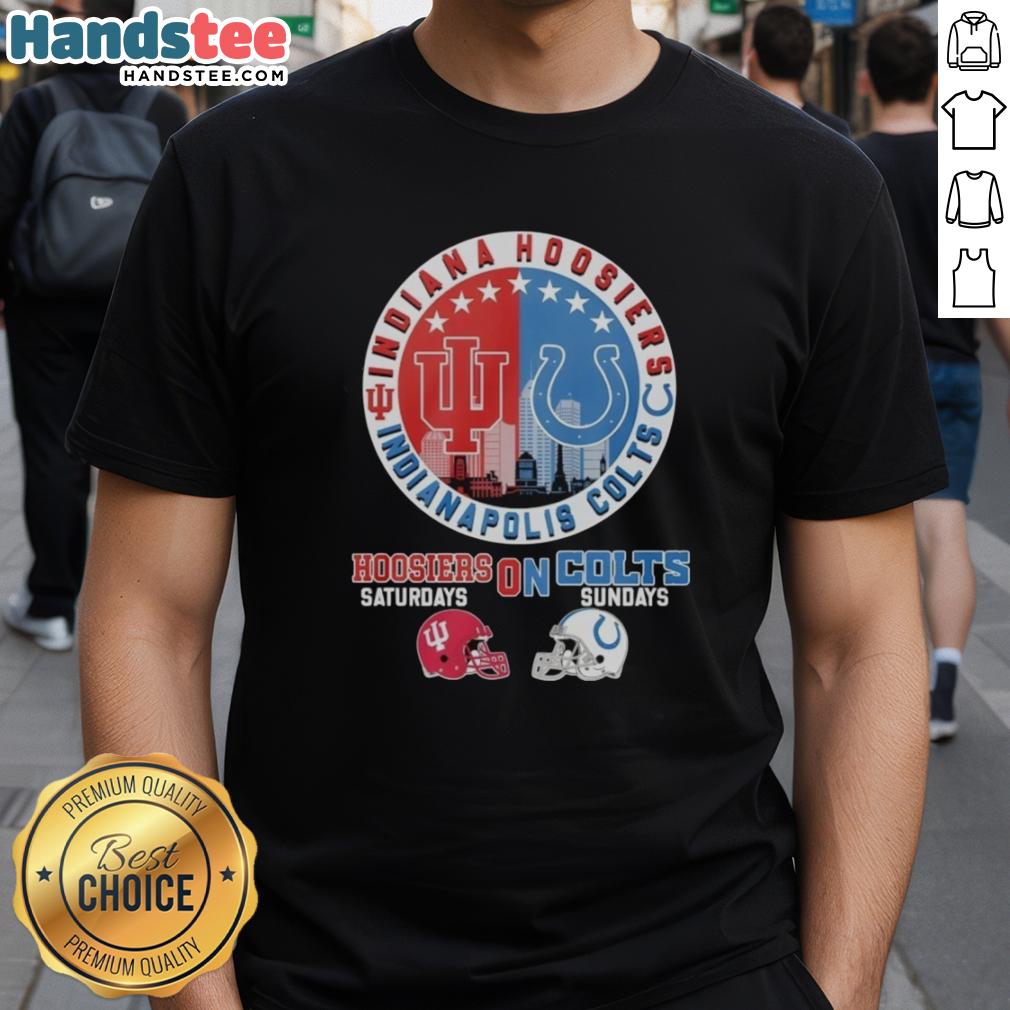 Top Indiana Hoosiers and Indianapolis Colts helmet logo mashup T-shirt design, perfect for sports fans on game days.