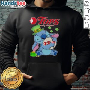 Cute Stitch Hug Tops logo on a St. Patrick's Day hoodie, perfect for friendly markets and festive celebrations.