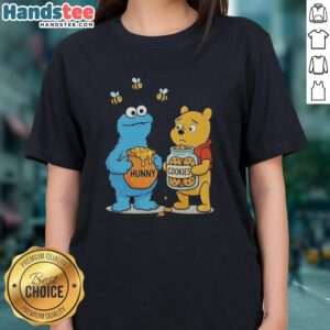 Good Character Swap Cookie and Honey Jar Mashup Ladies Tee featuring a fun graphic design for sweet lovers.