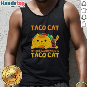 Cinco de Mayo tank top featuring a playful design of 'Taco Cat' spelled backwards, perfect for festive celebrations.