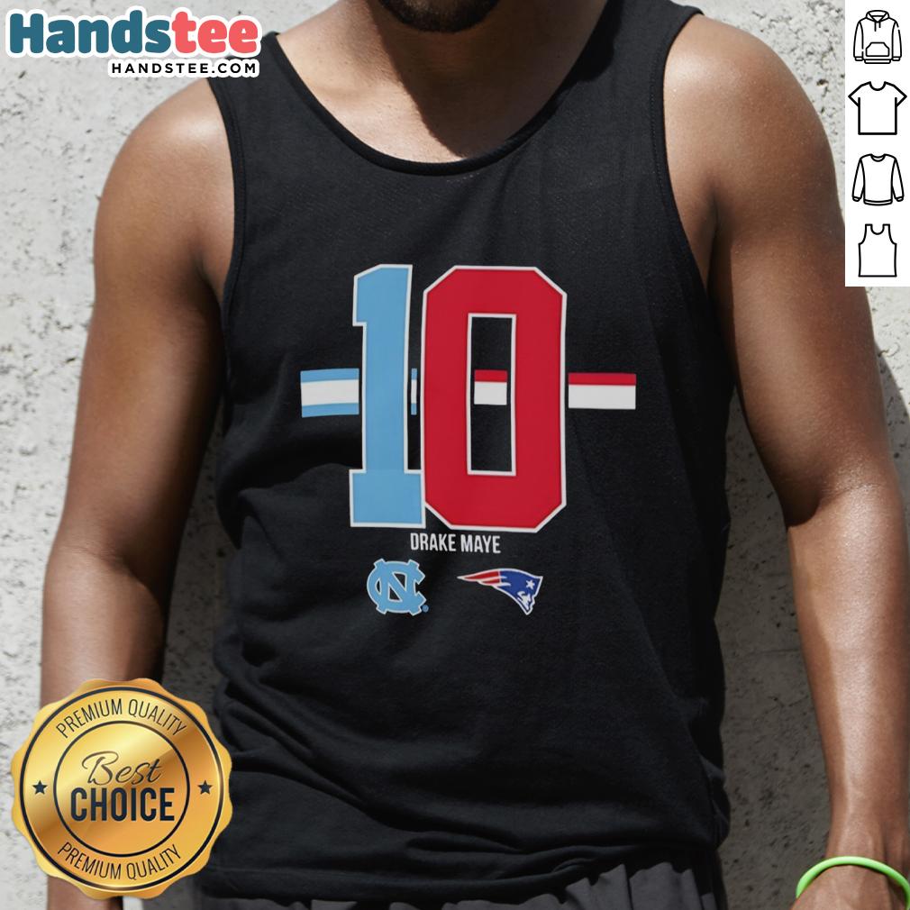 Nice Drake Maye tank top featuring New England Patriots and North Carolina Tar Heels logos, perfect for sports fans.