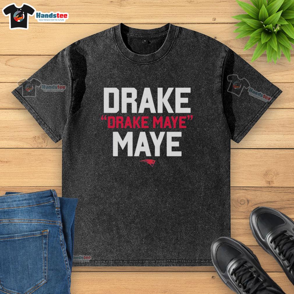 Nice Drake Maye MVP New England Patriots small logo washed t-shirt in navy blue, perfect for fans and casual wear.