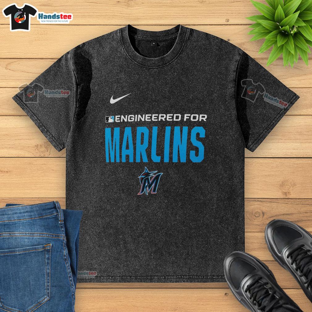 Alt Text: Nice Engineered for Miami Marlins MLB logo washed t-shirt featuring a vintage design and comfortable fit.