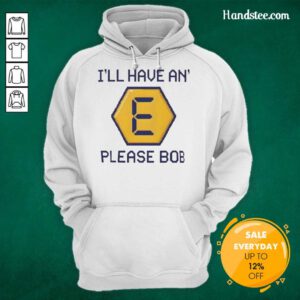 Retro gameshow hoodie featuring 'Nice, I'll have an E please Bob' graphic, perfect for nostalgic gaming fans.