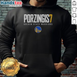Kristaps Porzingis wearing a Golden State Warriors Elite hoodie, showcasing style and basketball spirit.