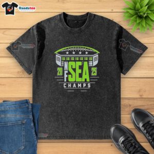2025 Seattle Seahawks NFC Champions t-shirt featuring four stars, perfect for fans at the stadium or casual wear.