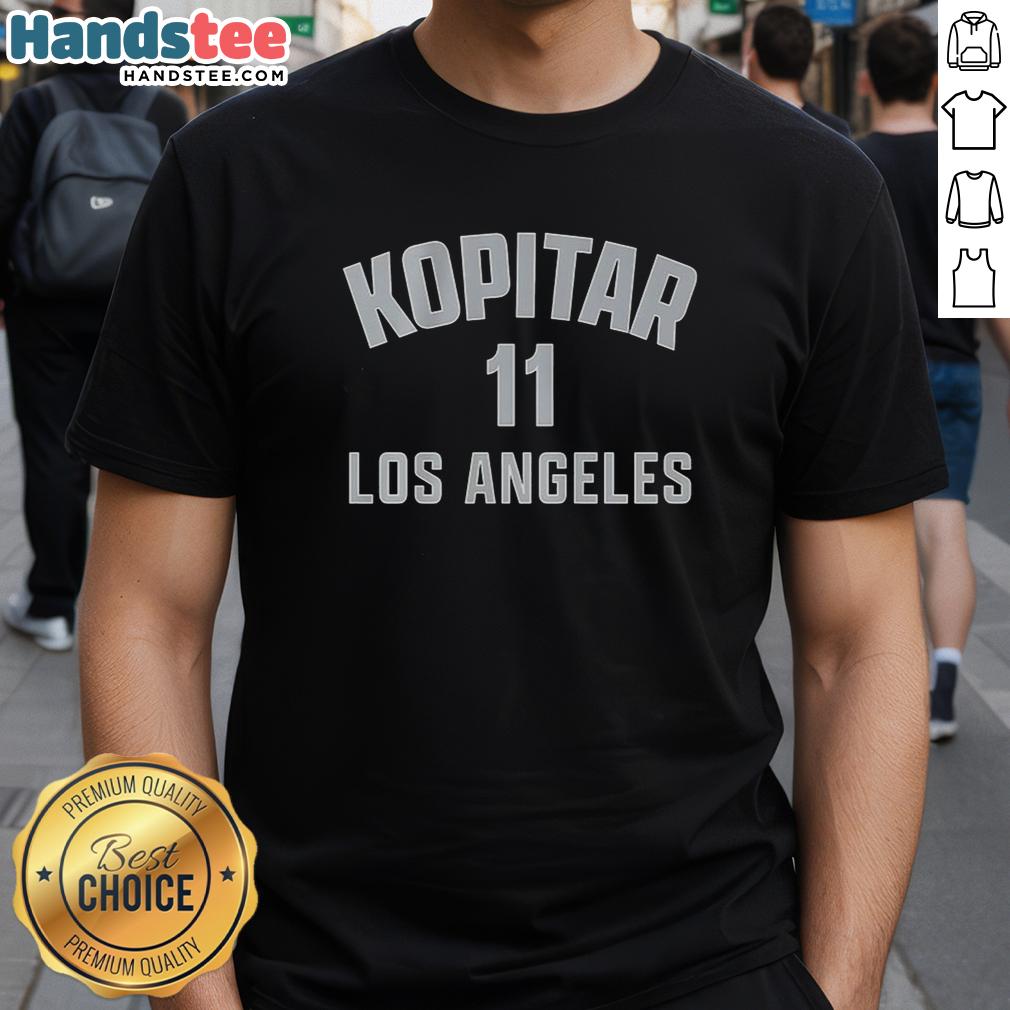 Official Anze Kopitar Los Angeles Kings T-Shirt featuring name and number 11, perfect for ice hockey fans.