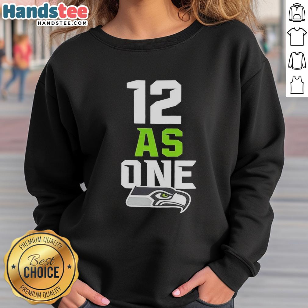 Alt Text: Official Seattle Seahawks 12 As One Super Bowl LX Champions 2026 sweatshirt featuring team colors and logo.