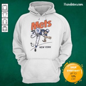 Official Topps New York Mets Raglan Hoodie in navy and gray, perfect for fans showcasing team spirit.