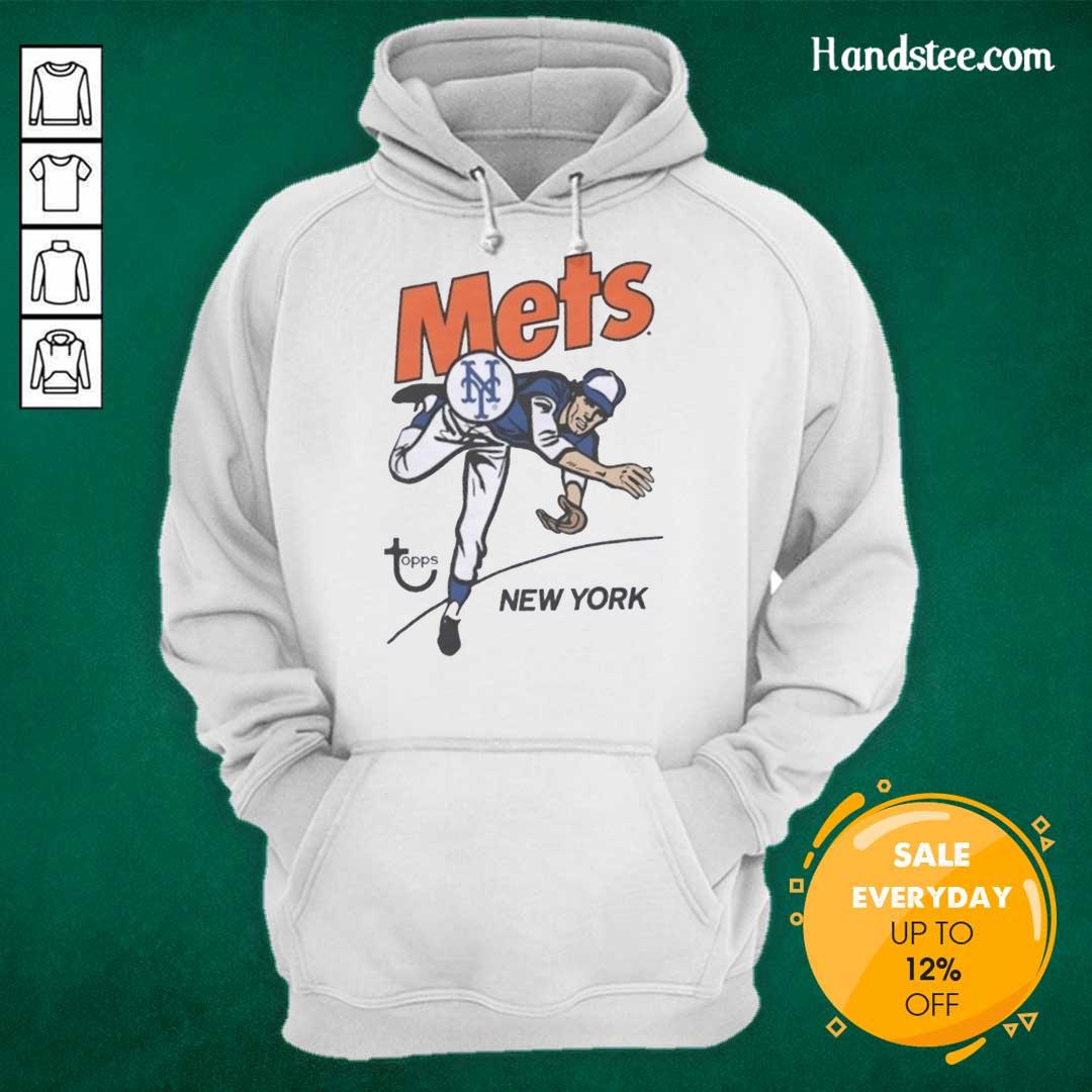 Official Topps New York Mets Raglan Hoodie in navy and gray, perfect for fans showcasing team spirit.