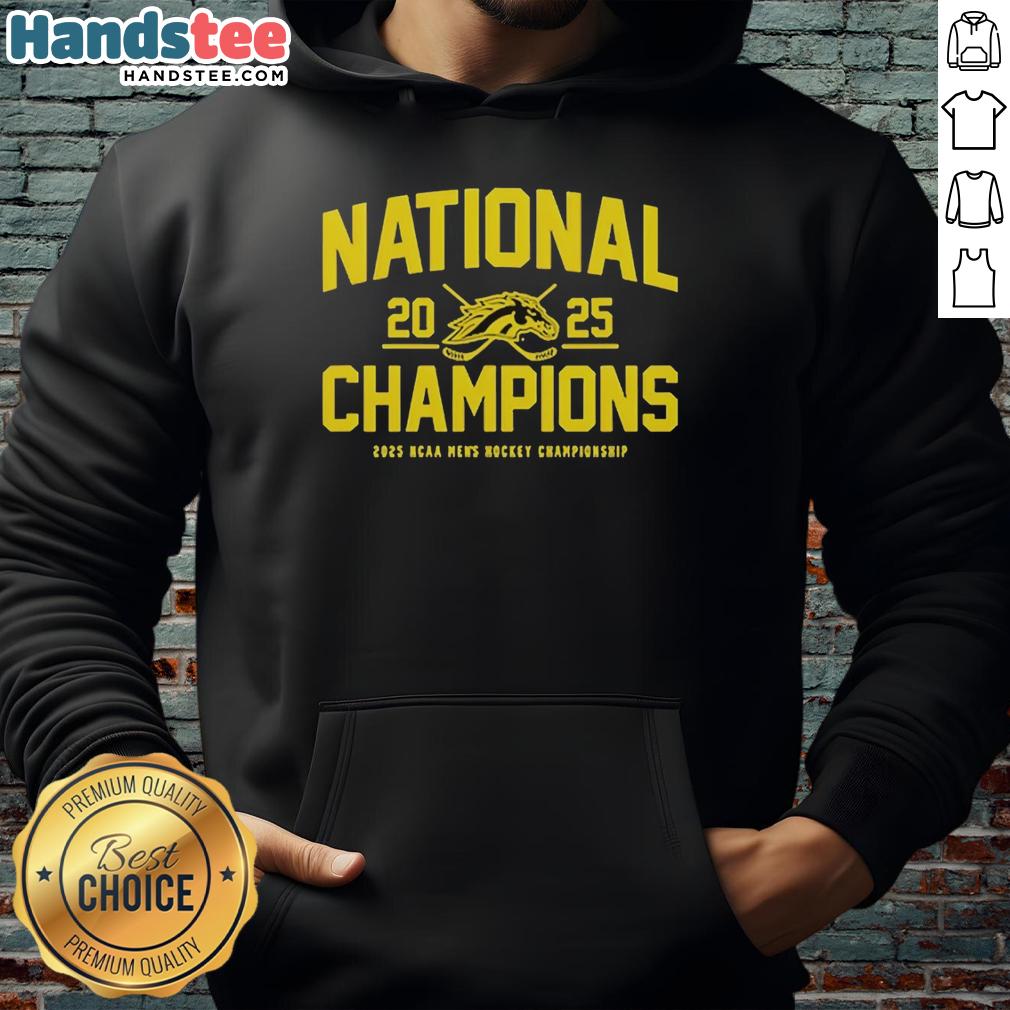 Official Western Michigan Broncos 2025 National Champions hoodie in navy blue, featuring bold team logo and championship graphics.