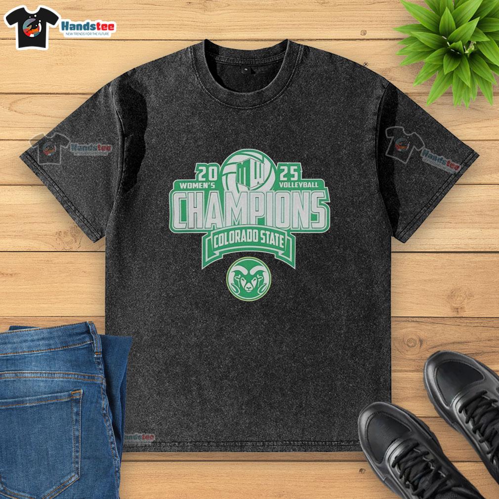 Original Colorado State Rams 2025 Mountain West Women's Volleyball Champions washed t-shirt in green, showcasing team pride.