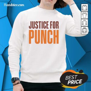 Alt Text: Original Justice for Punch the Monkey Sweatshirt featuring a bold graphic design and cozy fit, perfect for fans.