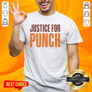 Alt Text: Original Justice For Punch The Monkey T-Shirt featuring a bold graphic design of a monkey advocating for justice.