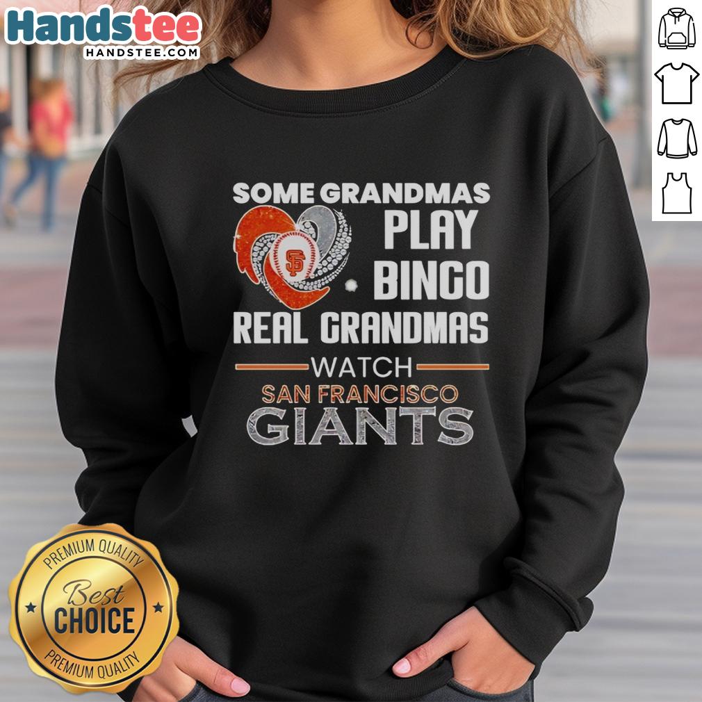 Alt Text: Cozy diamond heart shape sweatshirt featuring Real Grandmas Watch for San Francisco Giants fans.