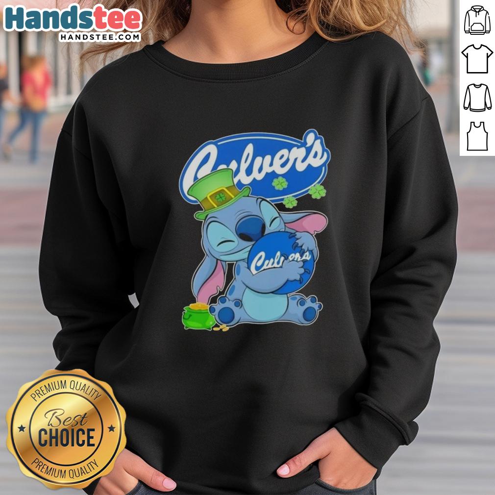 Original Stitch Hug The Culvers Logo Happy St. Patrick's Day Sweatshirt featuring festive green design.